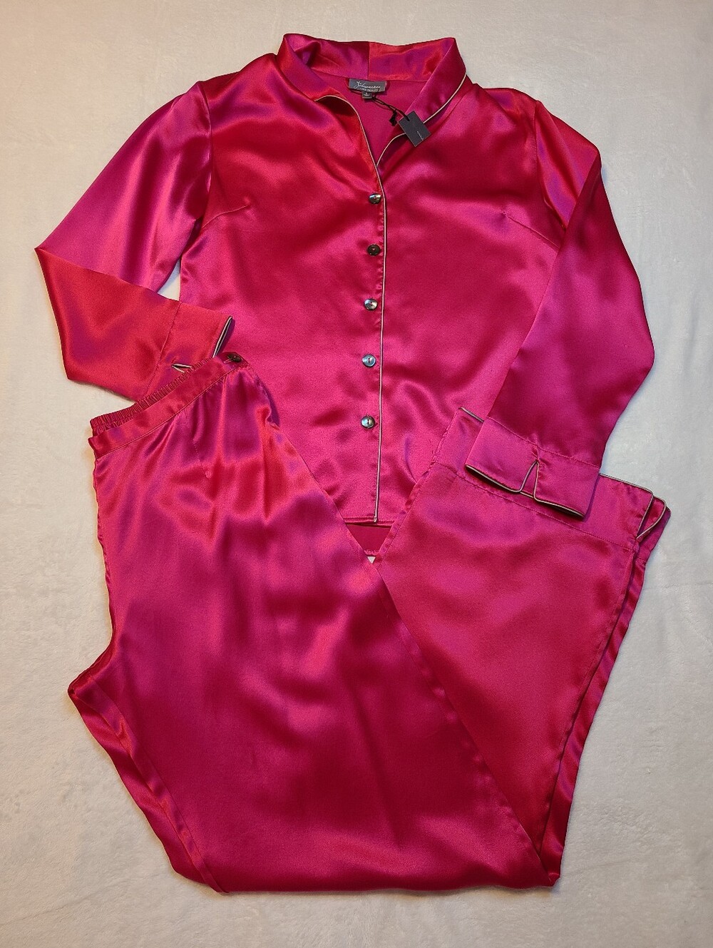 NWT $320 Julianna Rae 100% Silk Natalya Pajama Set Size Sm Fuchsia